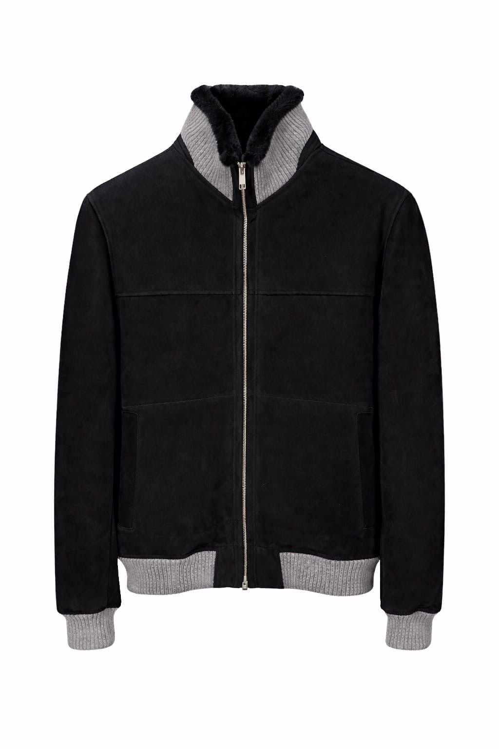 VELTO NEXUS Bomber Jacket Black Suede & Grey Cashmere