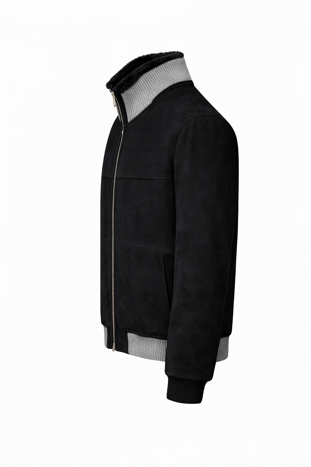 VELTO NEXUS Bomber Jacket Black Suede & Grey Cashmere