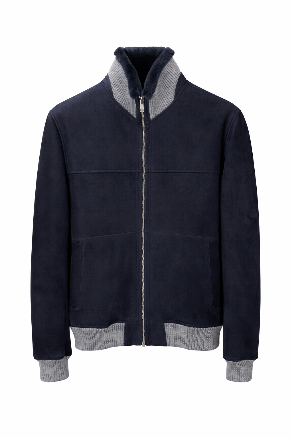 VELTO NEXUS Bomber Jacket Blue Suede & Grey Cashmere