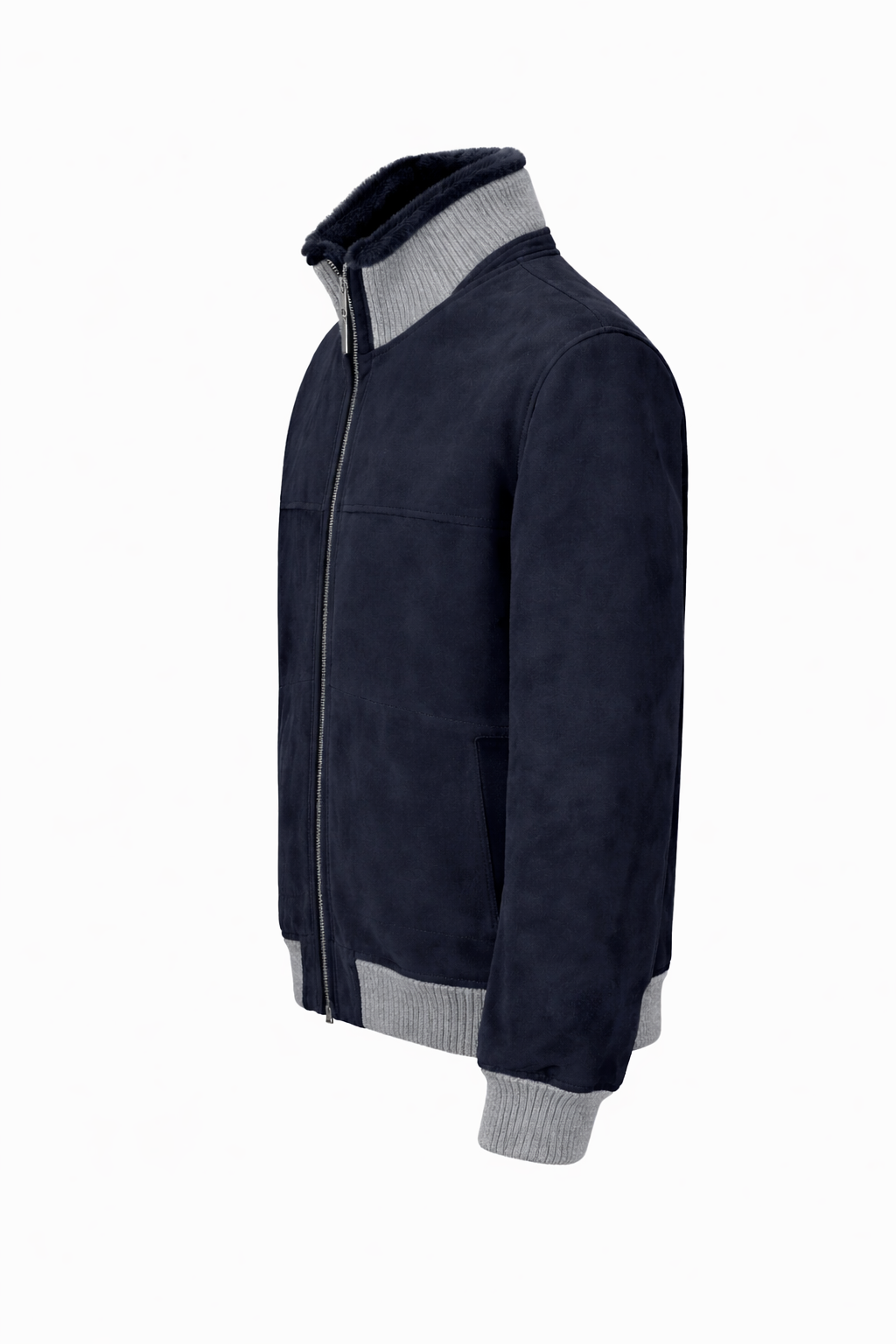 VELTO NEXUS Bomber Jacket Blue Suede & Grey Cashmere