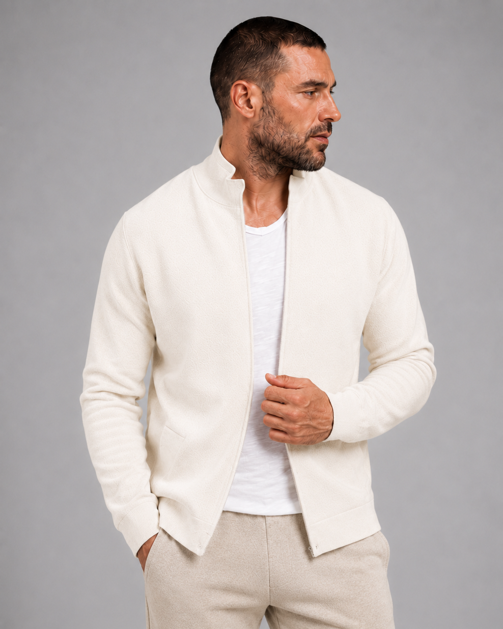 PRIVA — Stone White Knit Jacket