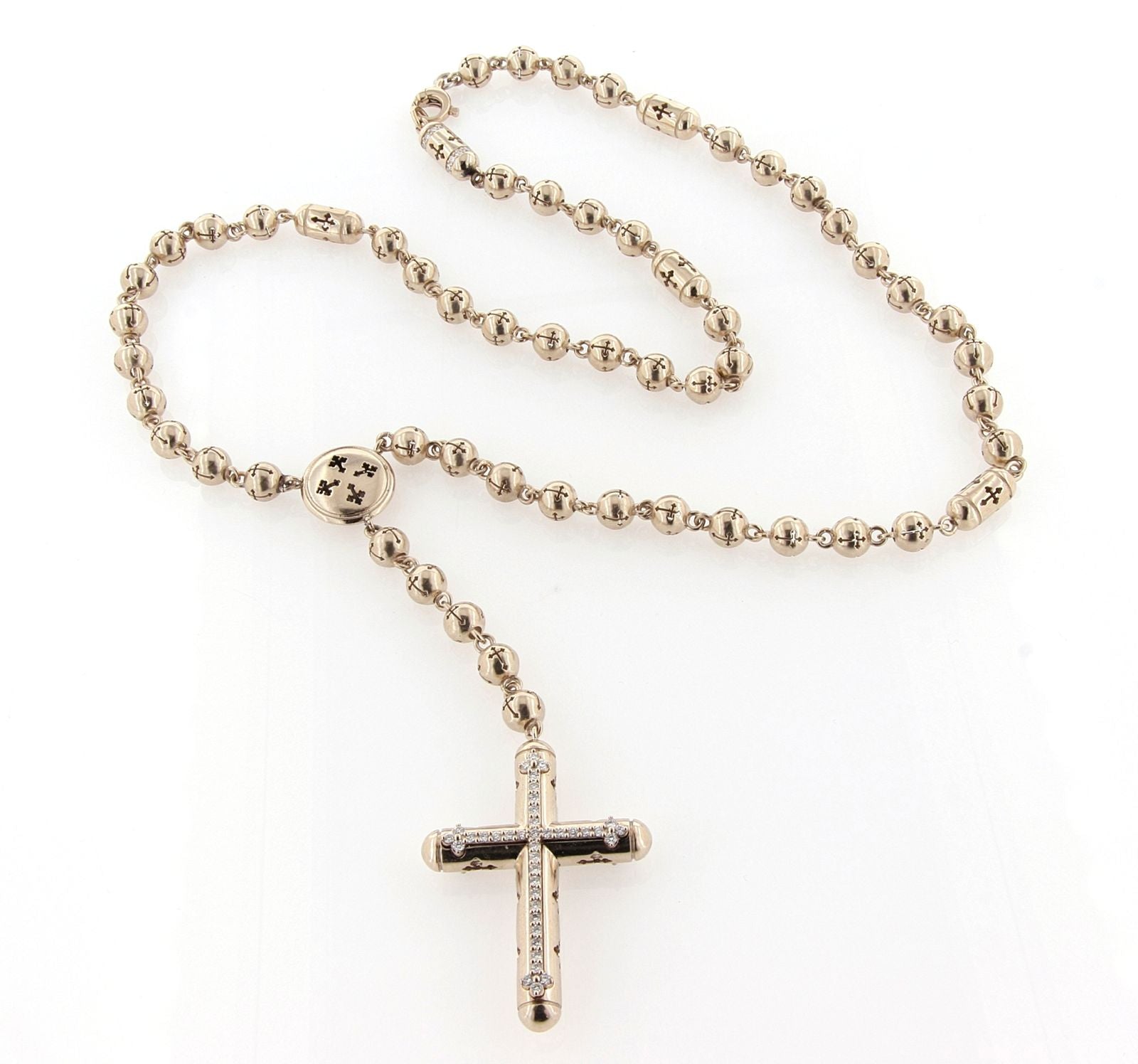 CROCE 02 — Gold Rosary Necklace with Diamonds