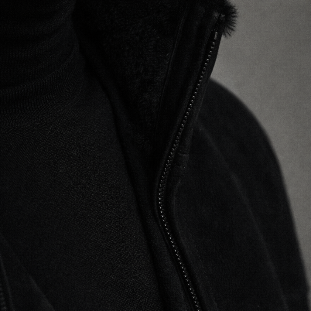 VELTO NEXUS Bomber Jacket Black Suede & Black Cashmere