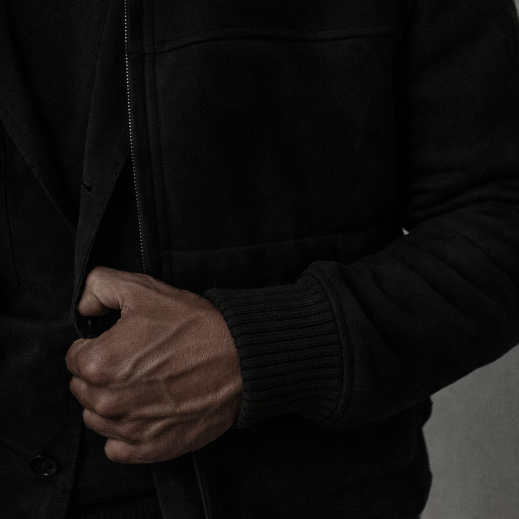 VELTO NEXUS Bomber Jacket Black Suede & Black Cashmere