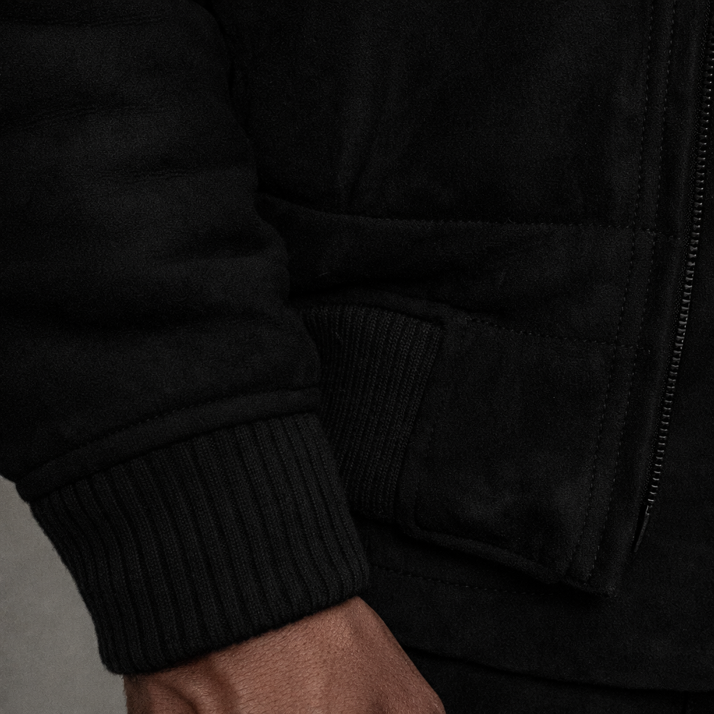 VELTO NEXUS Bomber Jacket Black Suede & Black Cashmere