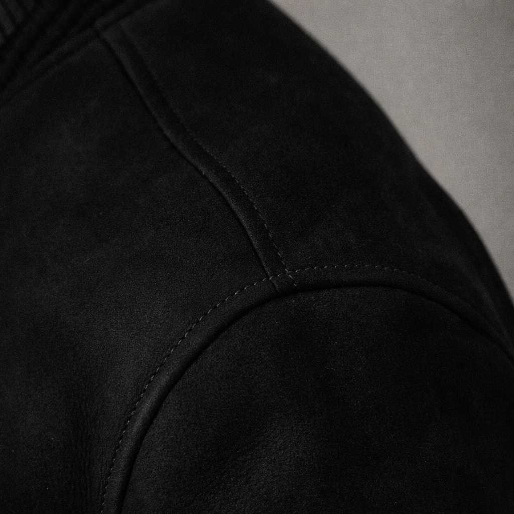 VELTO NEXUS Bomber Jacket Black Suede & Grey Cashmere