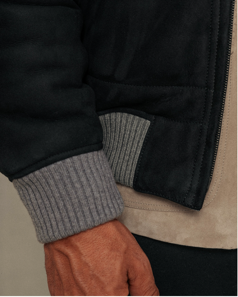 VELTO NEXUS Bomber Jacket Blue Suede & Grey Cashmere