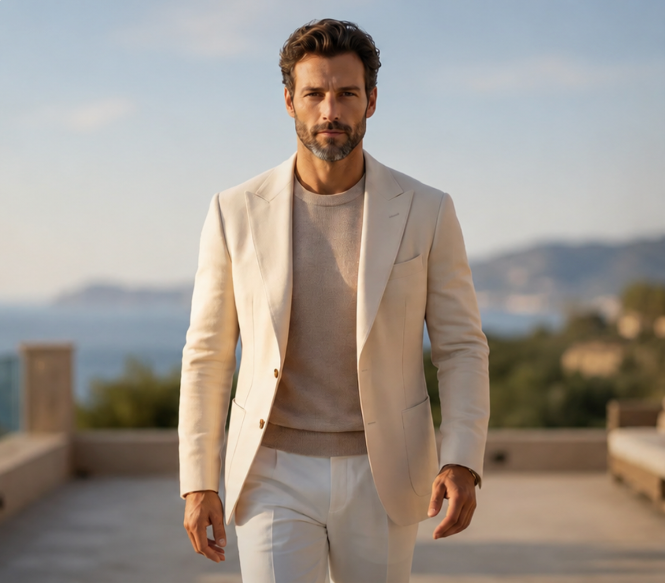 NEAPOLIS Beige Jacket 130's Single Breasted