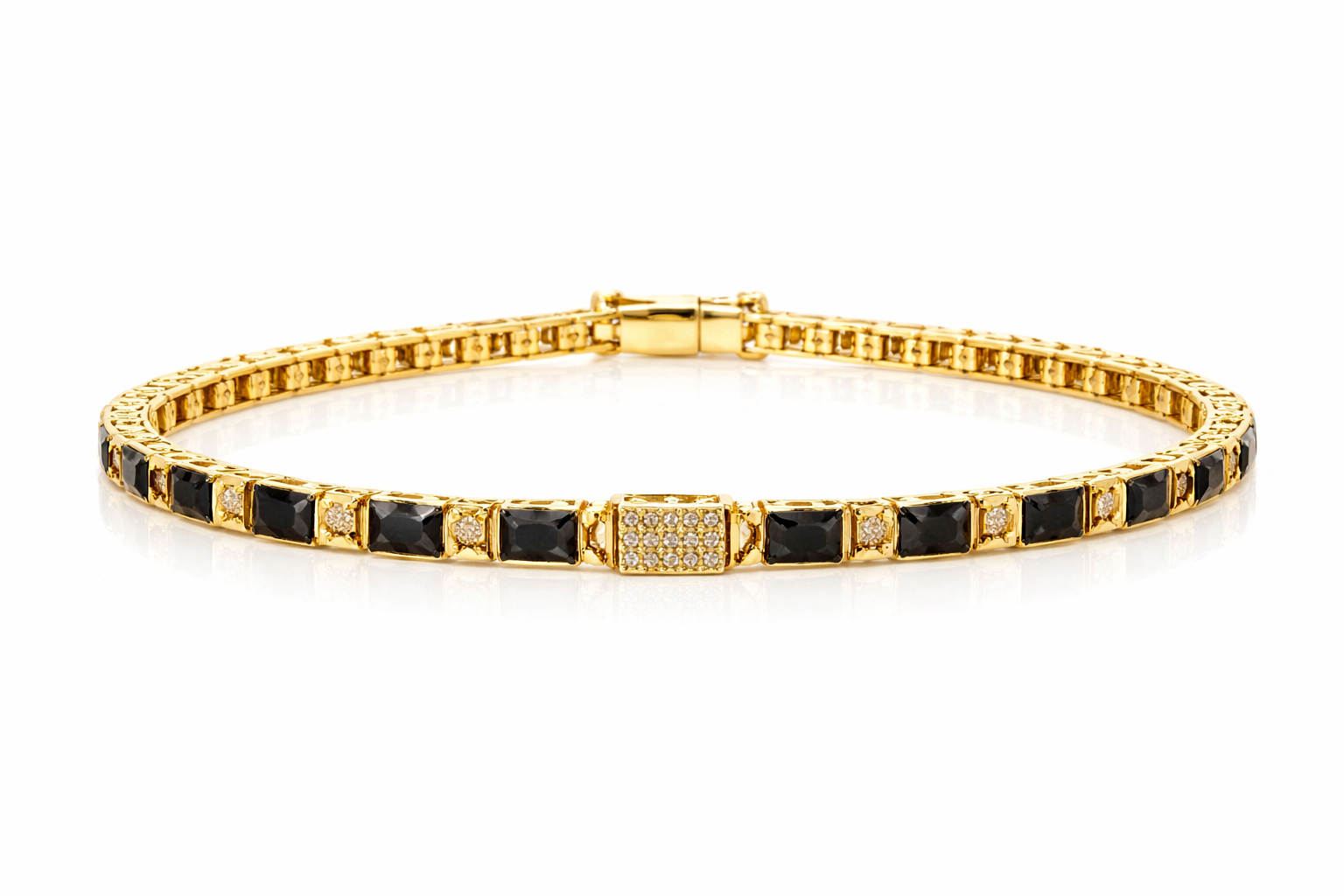DOMINO 01 — Titanium Black Blocks and Gold with Diamond Center Bar Bracelet