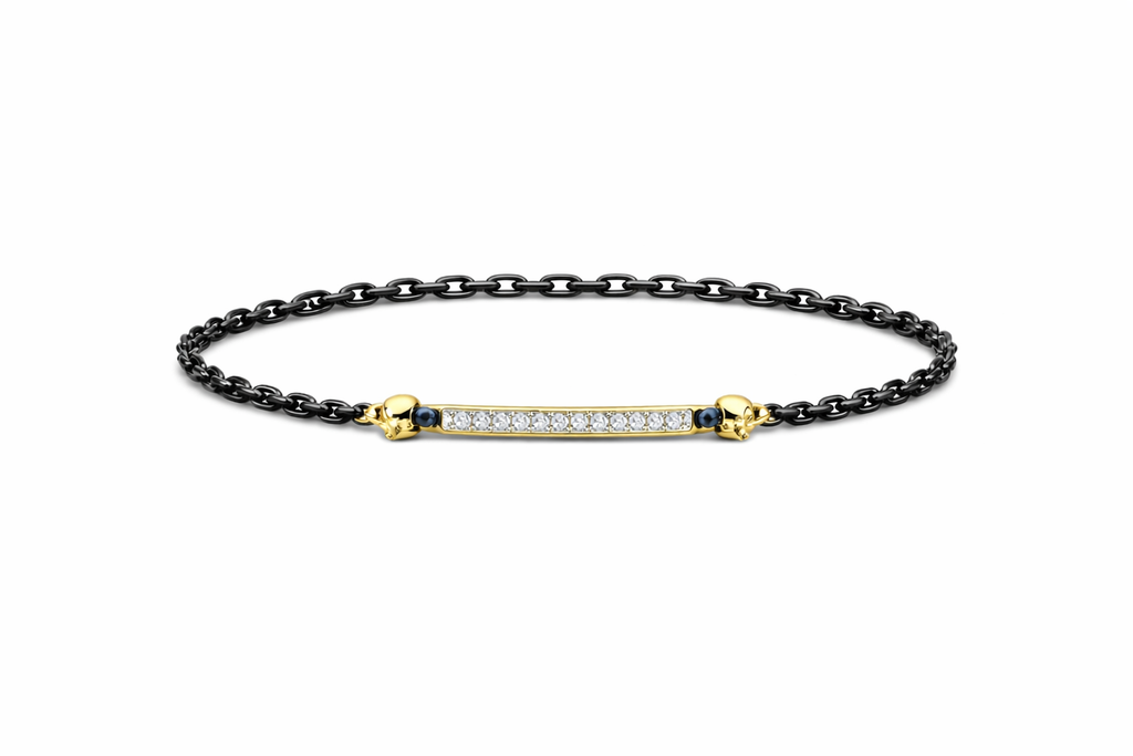 ASSE N01 — Titanium Black Chain with Gold and Diamond Line Bracelet