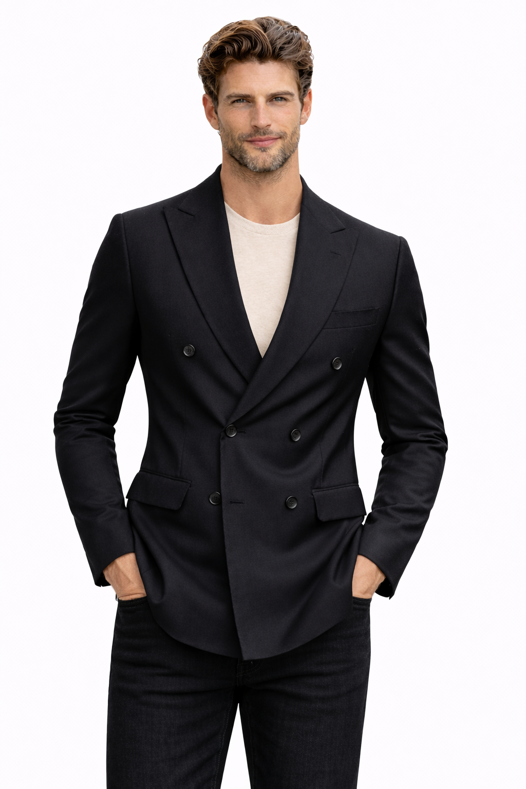 NEAPOLIS Black Jacket 150's Double Breasted