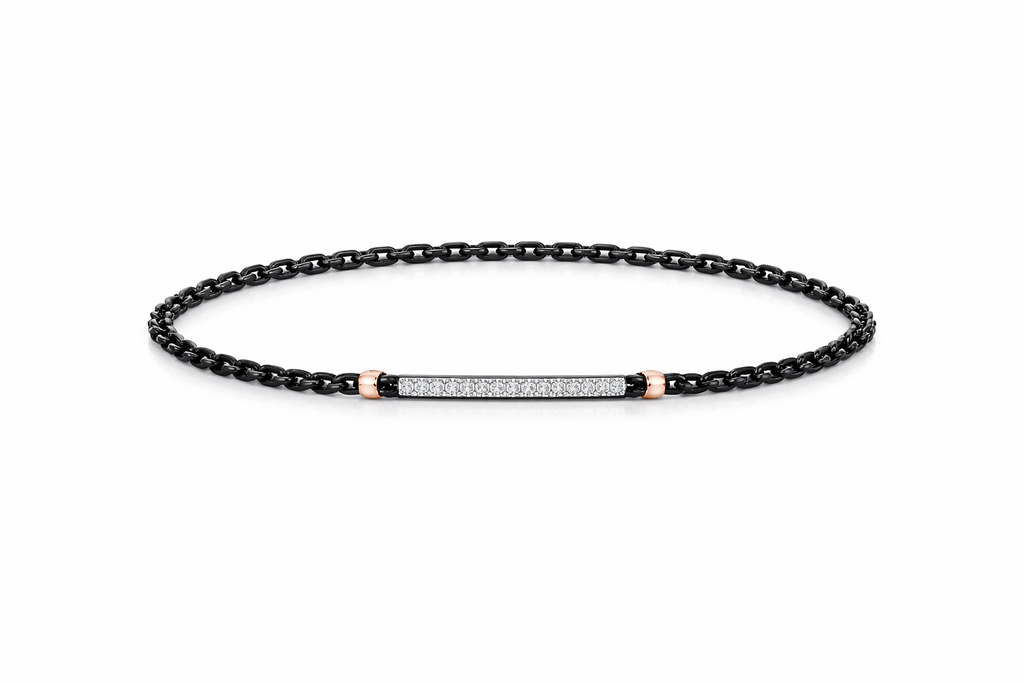 ASSE N03 — Titanium Black Chain with Rose Gold and Diamond Line Bracelet