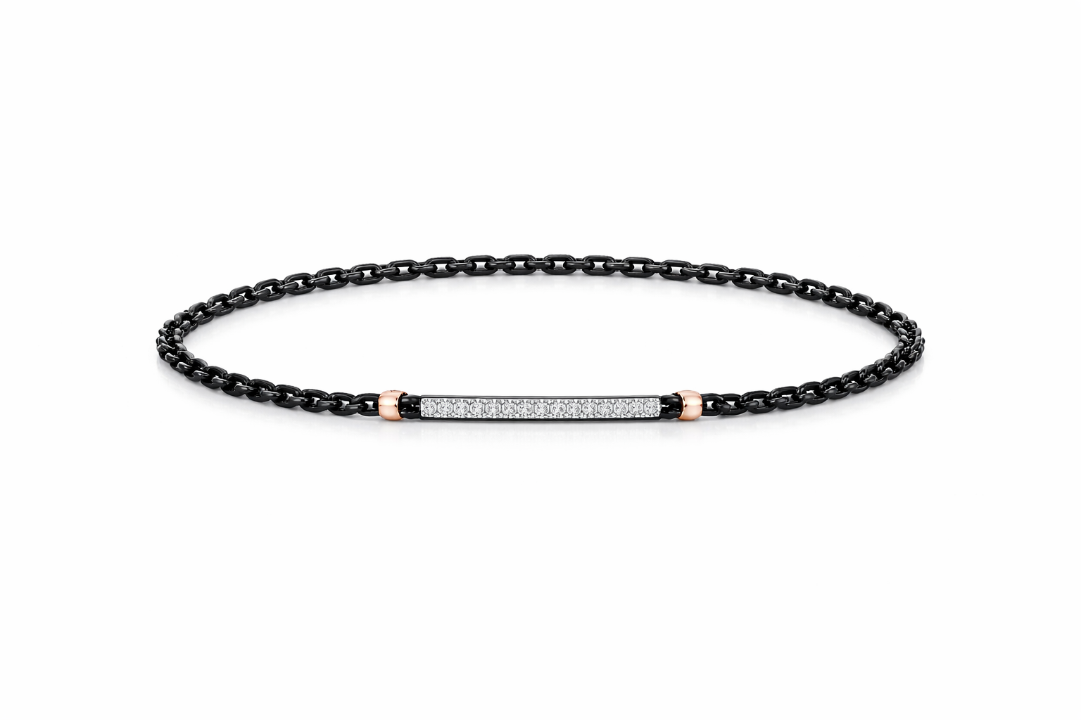ASSE N03 — Titanium Black Chain with Rose Gold and Diamond Line Bracelet